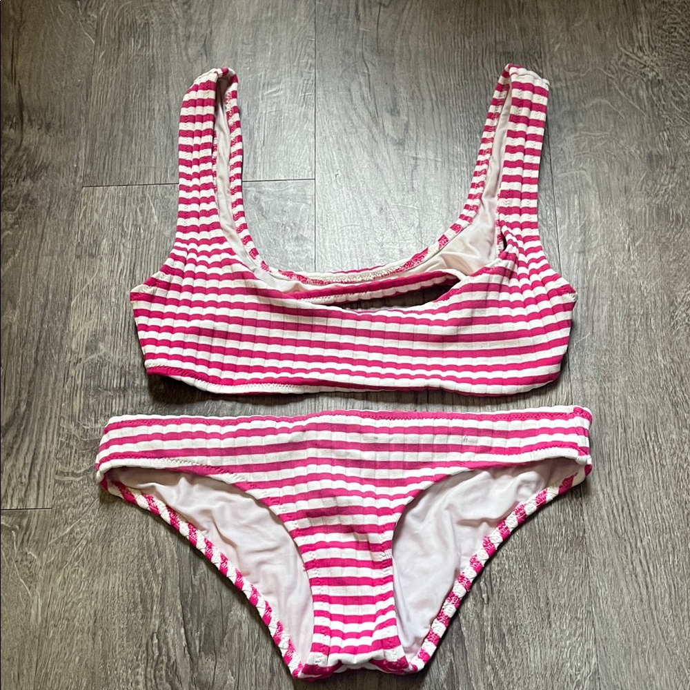 SOLID & STRIPED Pink and White Striped Bikini